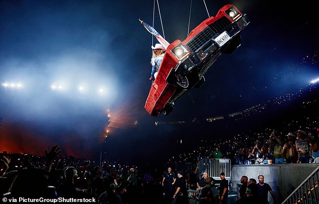 After the show, Beyonce's team released a statement about the moment. 'Tonight in Houston, at NRG Stadium, a technical mishap caused the flying car, a prop Beyonce uses to circle the stadium, and see her fans up close, to tilt'