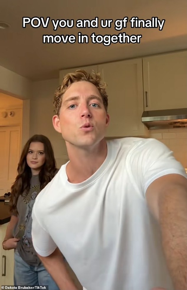 The UC Berkeley sweethearts are already co-parenting two adopted dogs - Birdie and Benji - and on June 7, Dakota revealed they had officially moved in together in a TikTok captioned: 'You'll be married in a year in the suburbs or something like that'
