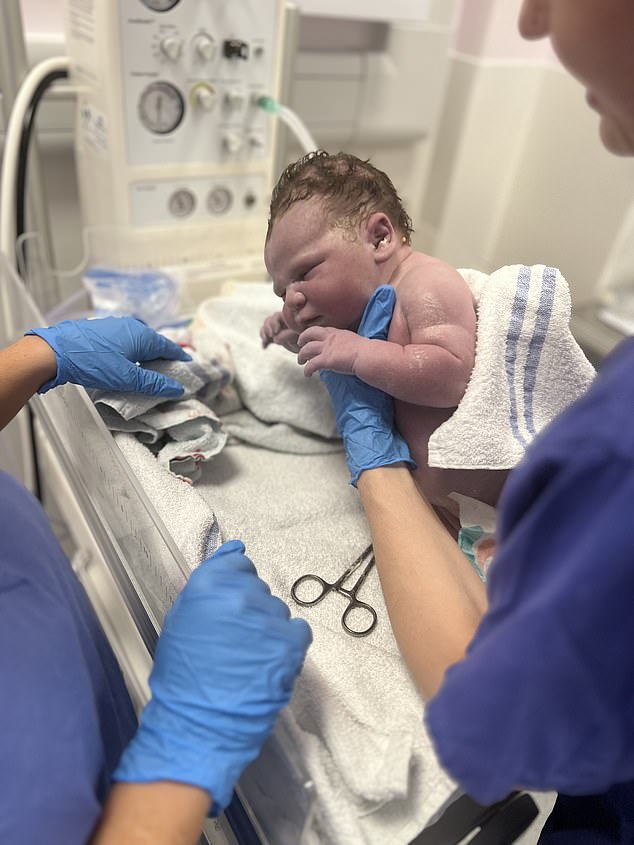 Doctors estimated Eden would fall into the 90th percentile for weight - and when he was finally born via C-section, he was just shy of 11lb