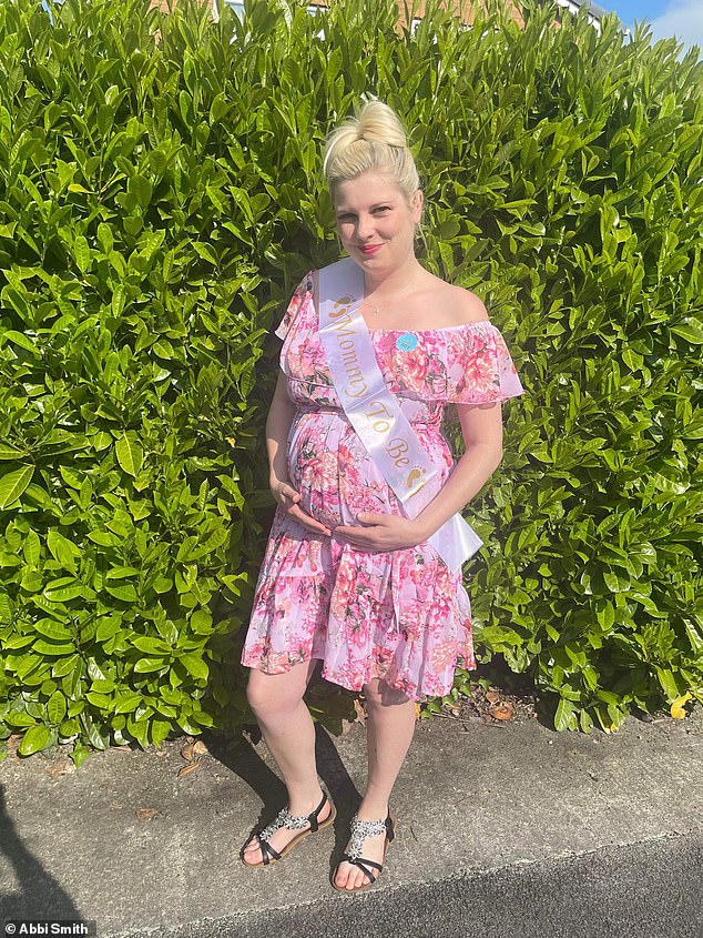 Abbi said she mostly felt fine through her pregnancy - and it was only in the months after her son's birth that she noticed her stomach bulge