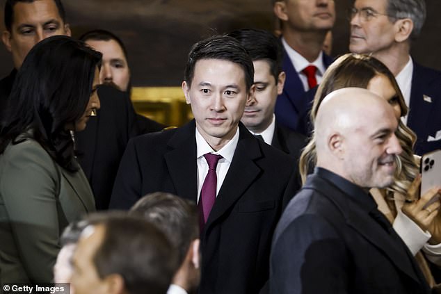 TikTok CEO Shou Zi Chew attended Trump's inauguration (pictured) after the president announced plans to postpone the ban on the app