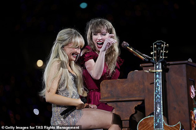 After their global catapult to fame, the pair were also positioned against each other in the run-up to see which one would be hitmaker Taylor Swift's 'protégé'. Taylor and Sabrina pictured together