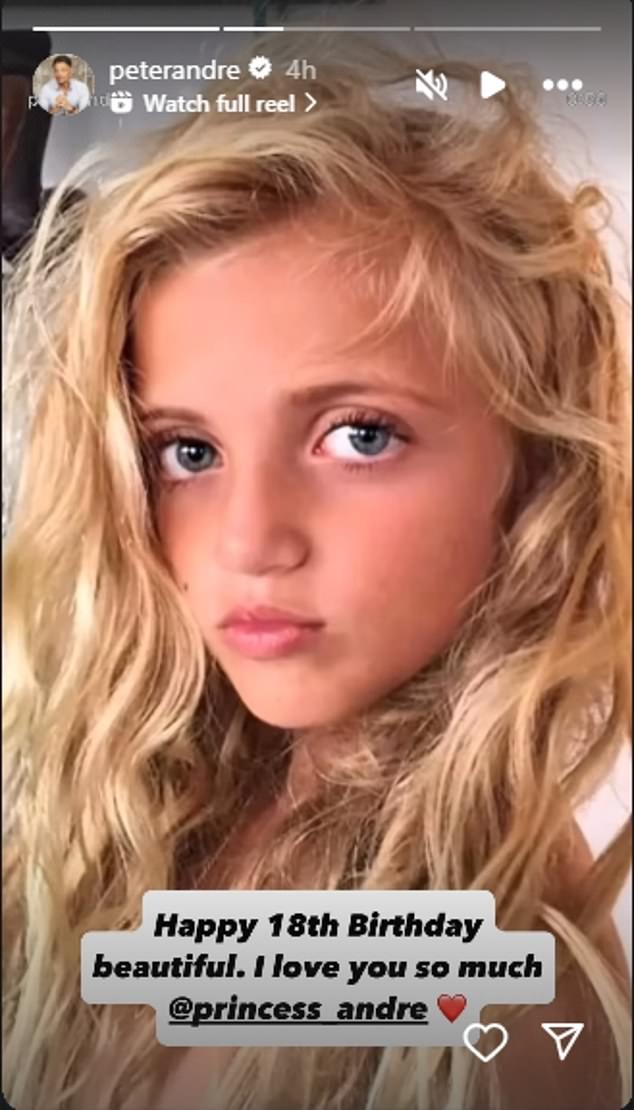 Proud dad Pete, 52, took to his official Instagram to share a dotting tribute to his daughter with a video showing pictures of Princess throughout her childhood
