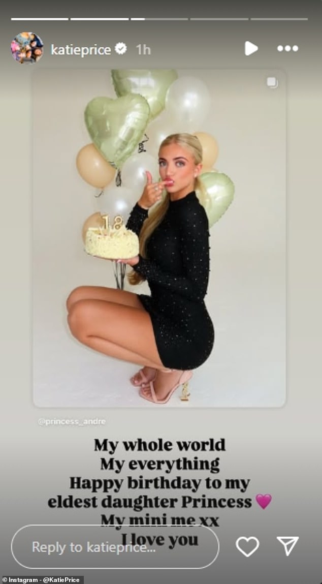 Katie, 47, also shared a gushing tribute to her daughter, describing her as her 'mini me' to fans after being forced to delete her original birthday message
