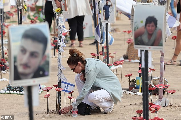 Relatives of the 364 festival-goers killed on October 7, 2023 said calling for the death of members of the Israeli Defence Forces was Hamas propaganda (Pictured: Mourners at the memorial site where the festival was held on the one year anniversary of the attacks)