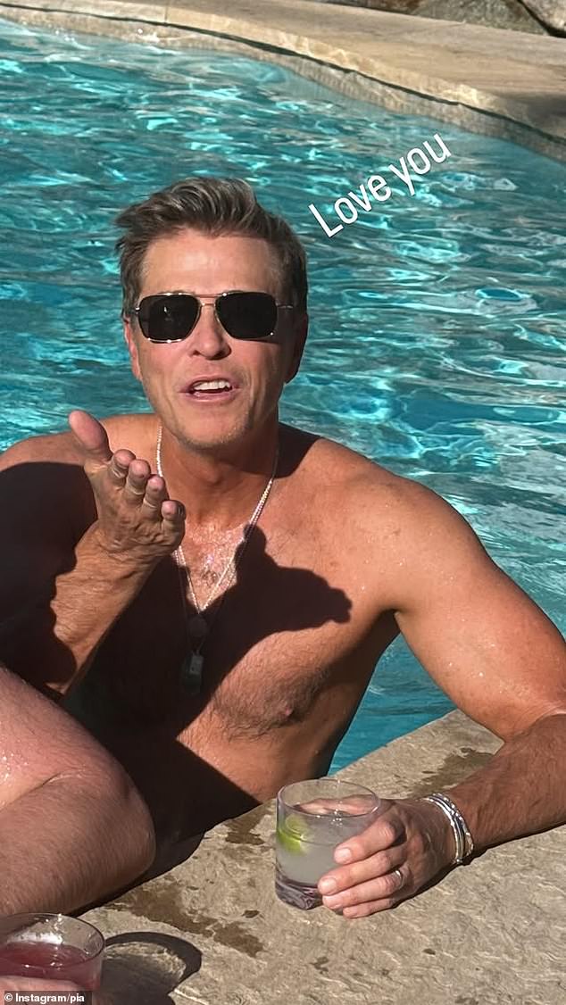 Pia posted an image of Patrick blowing her a kiss while swimming in a pool