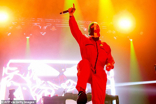 DJ Provai from Irish Hip Hop trio Kneecap performs onstage during the 2025 Coachella Valley Music and Arts Festival at Empire Polo Club on April 11, 2025
