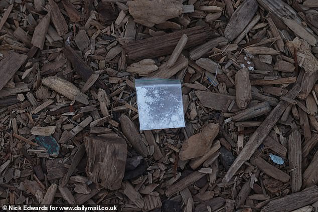 A small plastic bag of white powder left on the floor at Worthy Farm after Glastonbury Festival