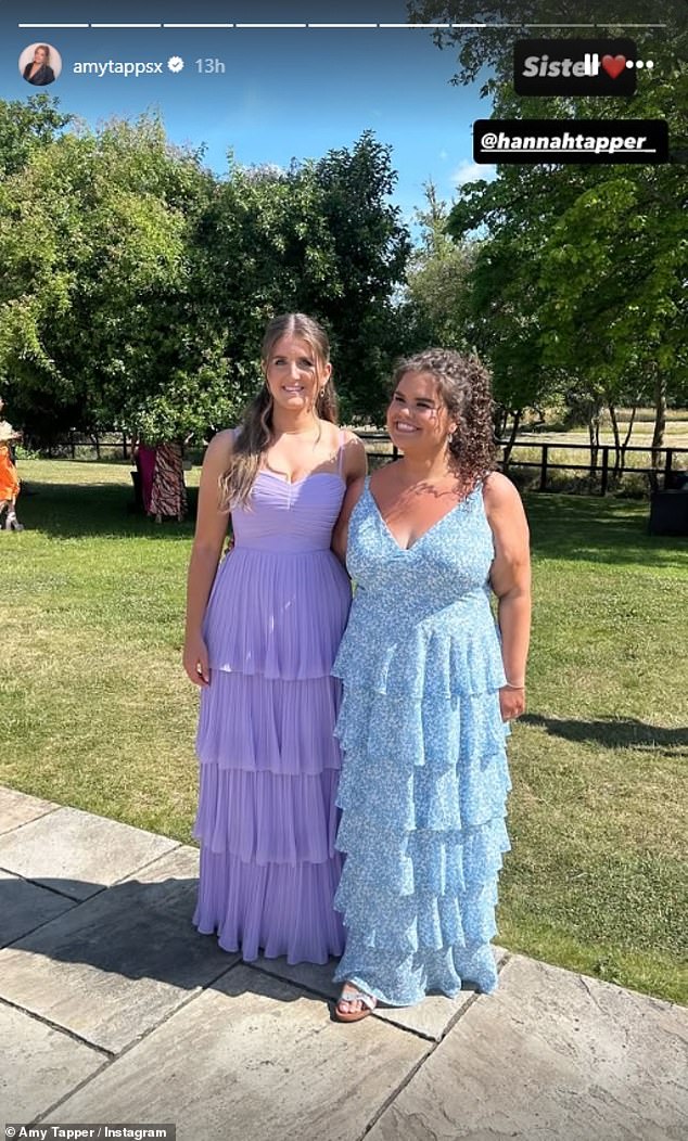 She cut a radiant figure in a baby blue floral dress with a tiered ruffle skirt and plunging neckline, which showcased her slimmed-down frame and svelte waist