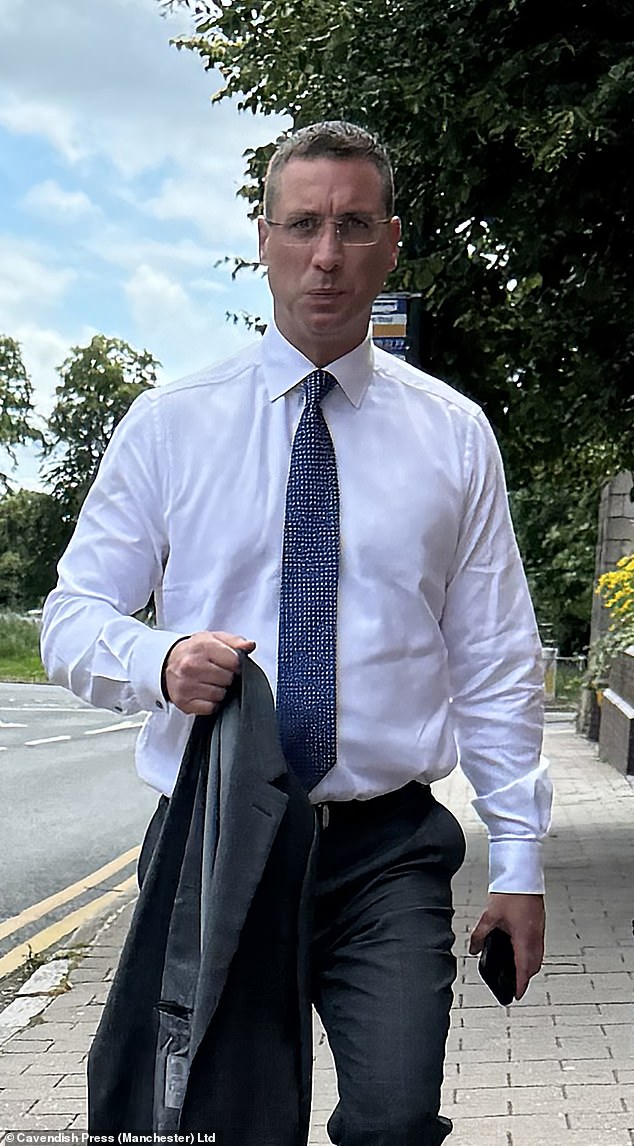 Estate agent Scott Morgan outside Chester magistrates court where his lawyer said he had been 'naive' not to report the crash, adding that he 'misunderstood his responsibilities'