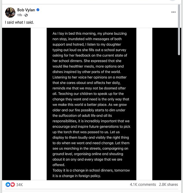 He has responded to the furore with a new statement posted online on Instagram