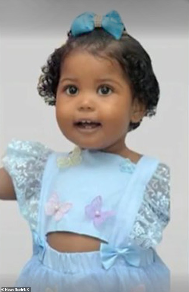 Toddler Layla Sofia Santos Menezes (pictured) died instantly when one of he bullets hit her in the head