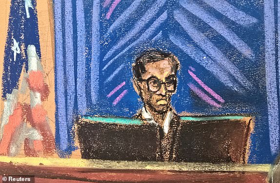 U.S. District Judge Arun Subramanian presides during Sean "Diddy" Combs' sex trafficking trial in New York City, New York, U.S., June 26, 2025 in this courtroom sketch. REUTERS/Jane Rosenberg