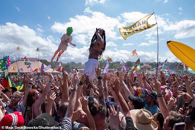 Campaign group Stop Antisemitism called on Secretary of State Marco Rubio to revoke their visas ahead of their US tour in October and November, when they are set to support American-Canadian singer Grandson. (Pictured: Bob Vylan performing at Glastonbury on Saturday)