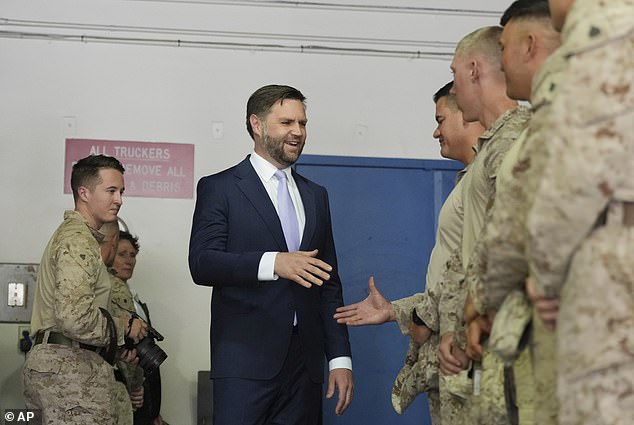 Vice President JD Vance visits with troops at the Wilshire Federal Building