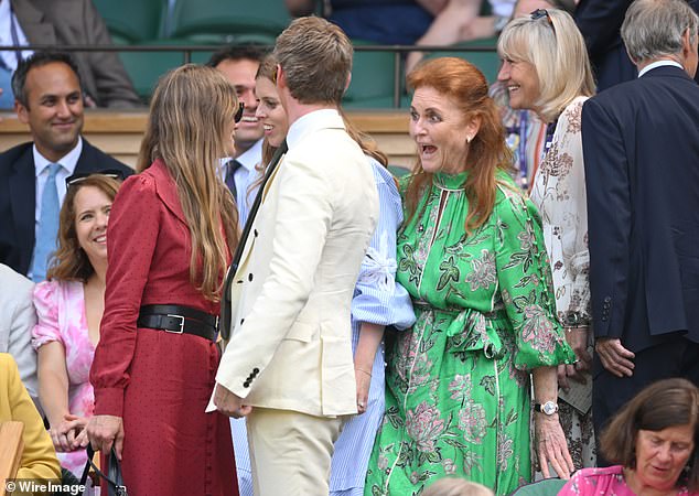 The Duchess of York put on an animated display of emotion as she arrived at the Centre Court, as the pair greeted Hannah Bagshawe and Eddie Redmayne