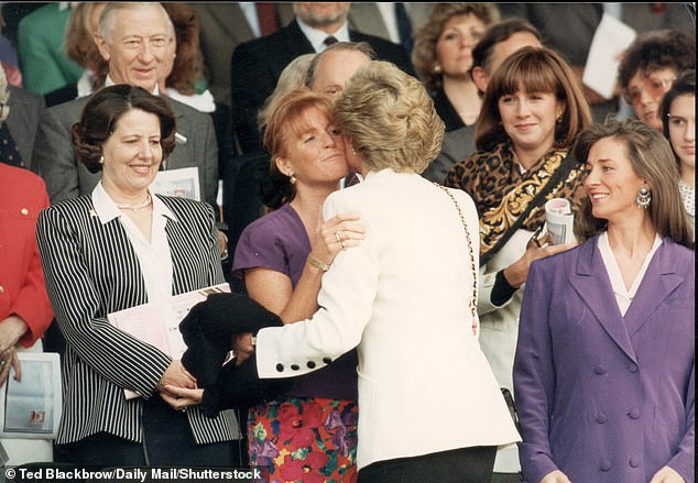 Fergie is seen greeting Princess Diana at a Wimbeledon tournament and would often attend with the late Princess of Wales