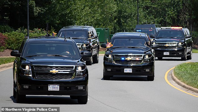 The presidential motorcade was seen escorting Trump from Trump National Golf Club in Sterling, Virginia