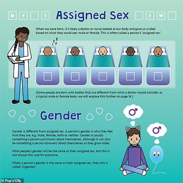 Pop'n'Olly has produced a YouTube video for children (pictured) claiming sex is 'assigned' at birth