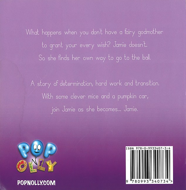 The book features a girl who gets to dress as a 'boy called Jamie' for a ball and win the heart of a princess (pictured: the back cover)