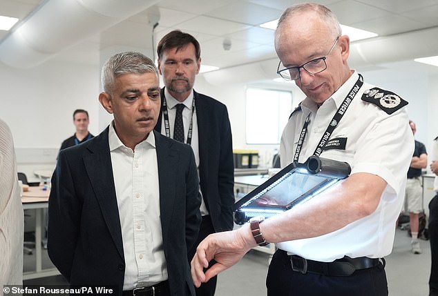 Met commissioner Sir Mark Rowley demonstrated the technology to London's Mayor Sir Sadiq Khan