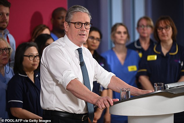 The damning verdict comes as the Prime Minister prepares to mark one year in power this Friday and unveil his 10 Year Plan for Health on Thursday. Pictured: Visiting a healthcare provider in Surrey in January