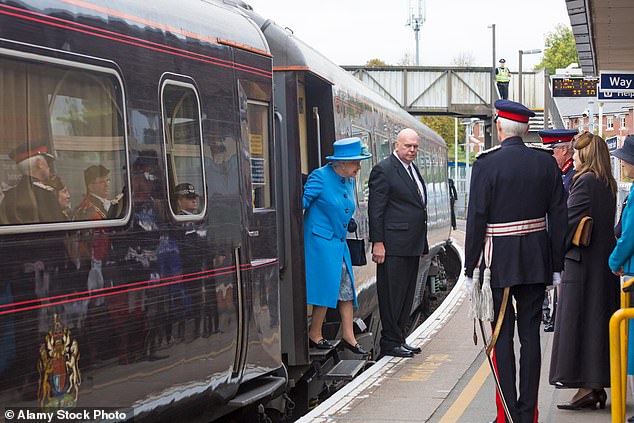 Queen Elizabeth alights the Royal Train in Dorchester in 2016