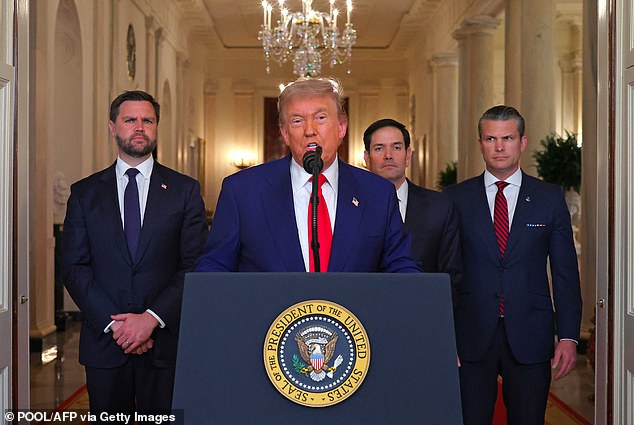 President Donald Trump addresses the nation after the US military carried out a 'daring raid' on three Iranian nuclear sites