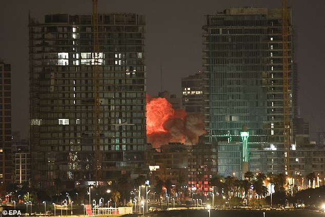 An Iranian missile hits a target in Tel Aviv, Israel