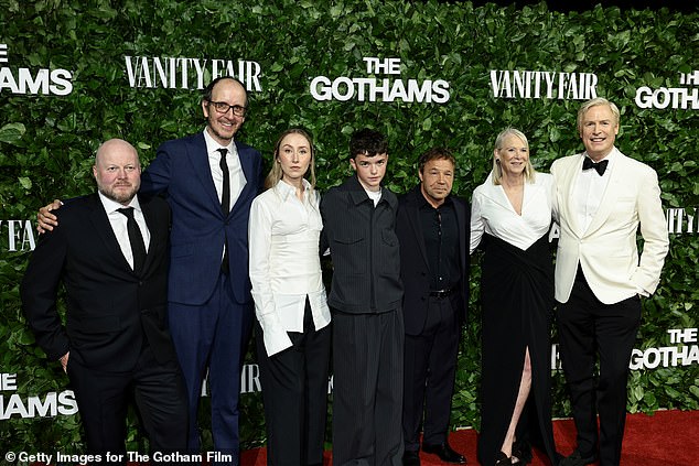 Owen with Adolescence executive producer Mark Herbert, creator/writer Jack Thorne, his co-stars Erin Doherty, Stephen Graham (who stars in and created the show), and Jeffrey Sharp, the executive director of The Gotham Film & Media Institute