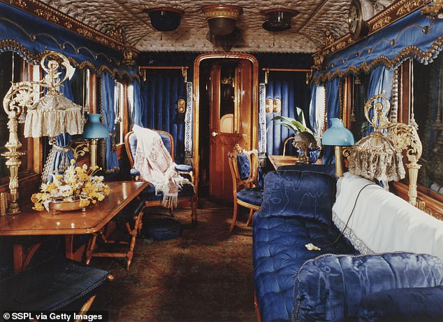 The train had day and night saloons for the Queen and Prince Albert, as well as carriages for other members of the Royal family and dignitaries (above, Victoria's Saloon)