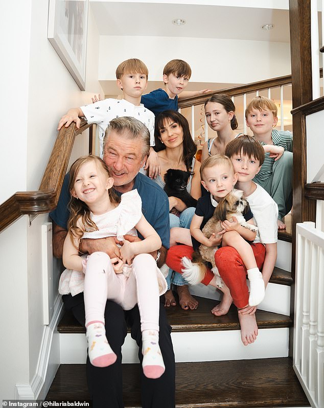 Alec is seen with his wife Hilaria and their seven children