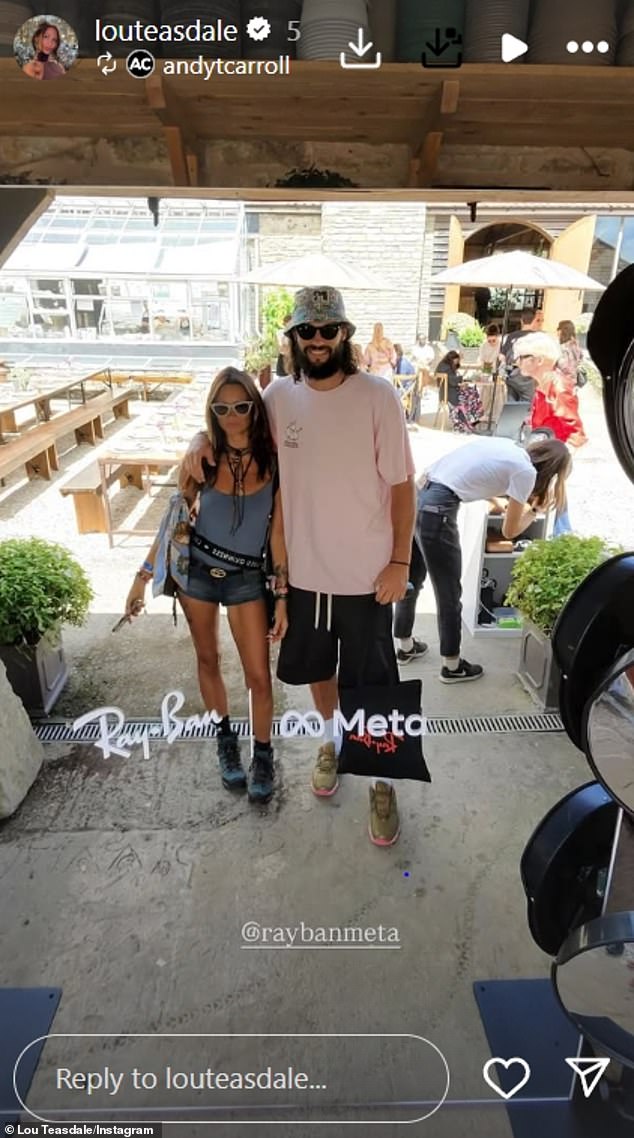 Andy Carroll and Lou Teasdale put on a loved-up display as they watched Lewis Capaldi perform at Glastonbury on Friday