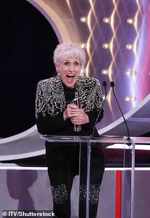 Anita Dobson looked jubilant as she won Scene of the Year for her surprise EastEnders return (pictured)