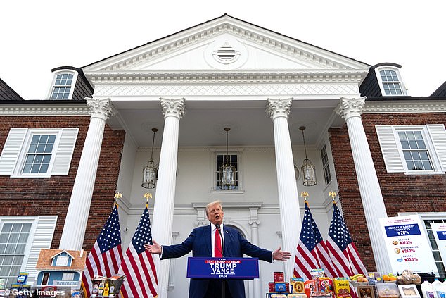 Then Republican nominee, former President Donald Trump, stands in front of his Bedminster, New Jersey golf club at a news conference for his 2024 campaign. The latest Somerset County Department of Health found a number of infractions in Bedminster's kitchen