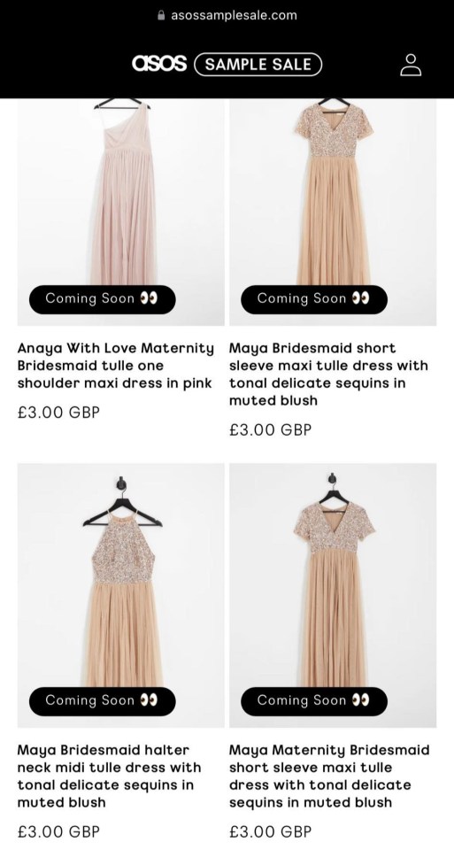 Collage of four bridesmaid dresses for sale.