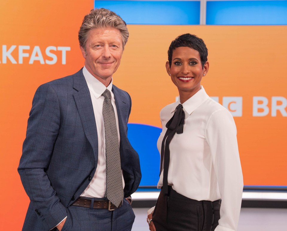 BBC Breakfast presenters Charlie Stayt and Naga Munchetty in the new studio.