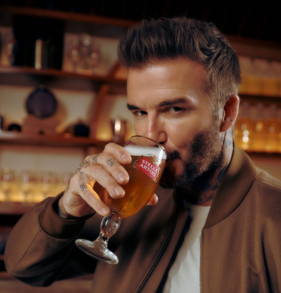 David Beckham drinking Stella Artois.