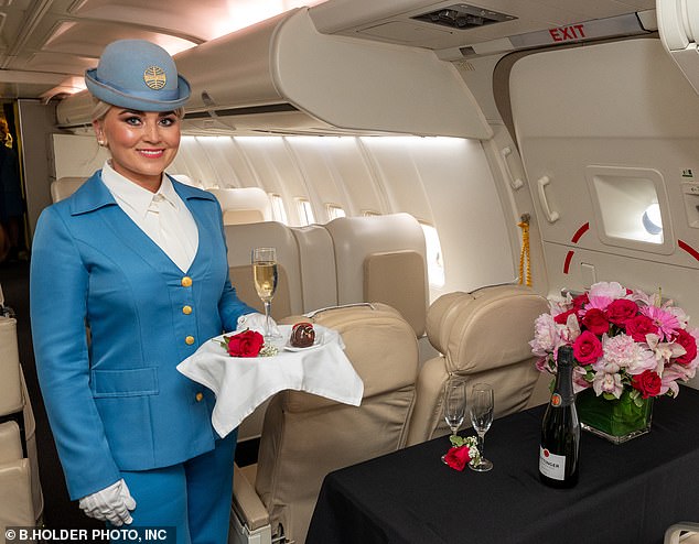 Cabin crew on the reborn Pan Am flights don original uniforms (complete with pillbox hats)