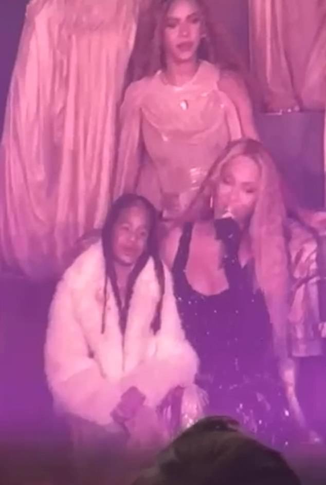 Queen Bey, 43, was joined by her lookalike daughters Blue Ivy, 13, and Rumi, 7, on stage for their iconic moment