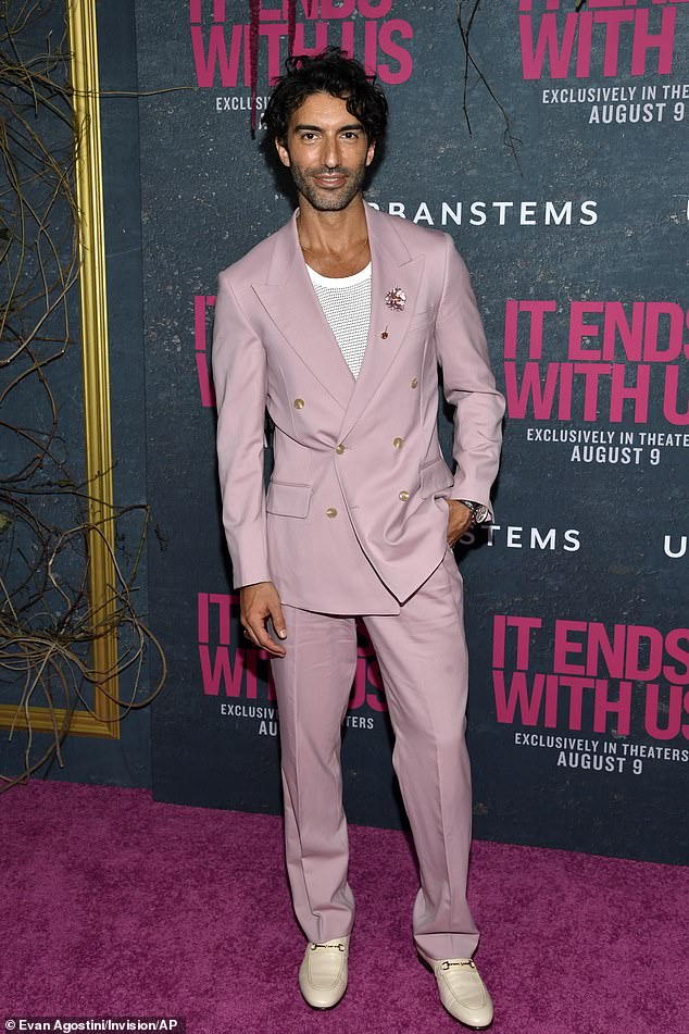 Baldoni on January 16 filed a $400 million lawsuit against Lively, Reynolds and her publicist Leslie Sloane, alleging defamation and extortion. Pictured at the IEWU premiere in August in NYC