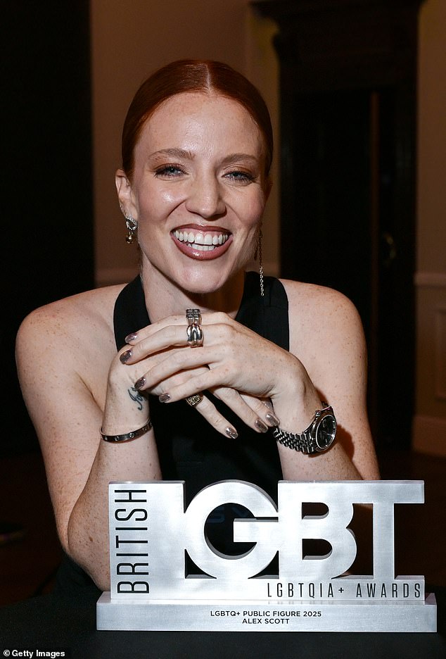 Alex Scott's pop star girlfriend Jess Glynne accepted the BBC Sport star's trophy at the studded British LGBT Awards 2025 in London on Friday