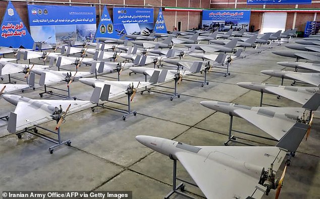 Security at British military bases in the Middle East have been ramped up over fears they could be targeted by Iranian drones (pictured) following the US bombings on Sunday