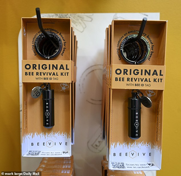 The £11.99 'Beevive' kit (pictured) consists of a keyring containing a syrup to ‘feed a bee in need’ – the exhausted creatures are often seen struggling in the grass or on the pavement