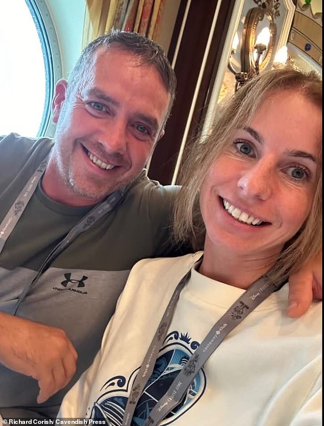 Stephanie Hughes, 39, was bombarded with the hateful messages by bitter Christina Corish after she started a relationship with Corish's ex-husband Richard. Pictured: Miss Hughes with Richard