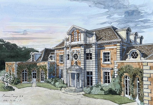 Conservationists have labelled plans by Soho House's US billionaire owner to build a six-bedroom Cotswolds mansion as 'out of proportion' (Pictured: an artist impression of the proposals)