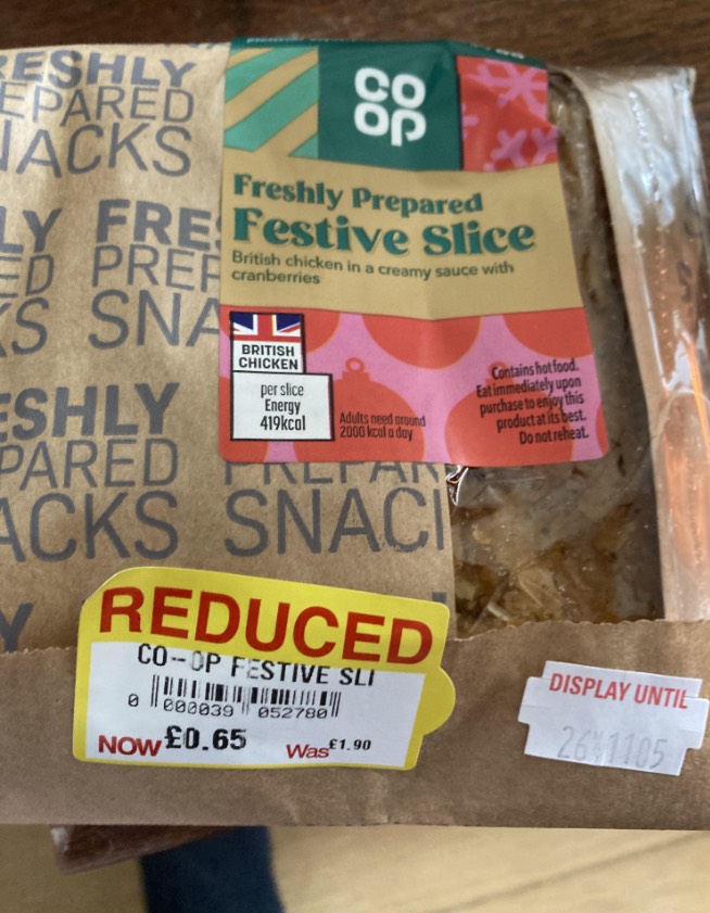 Photo of a reduced-price Co-op Festive Slice pastry.