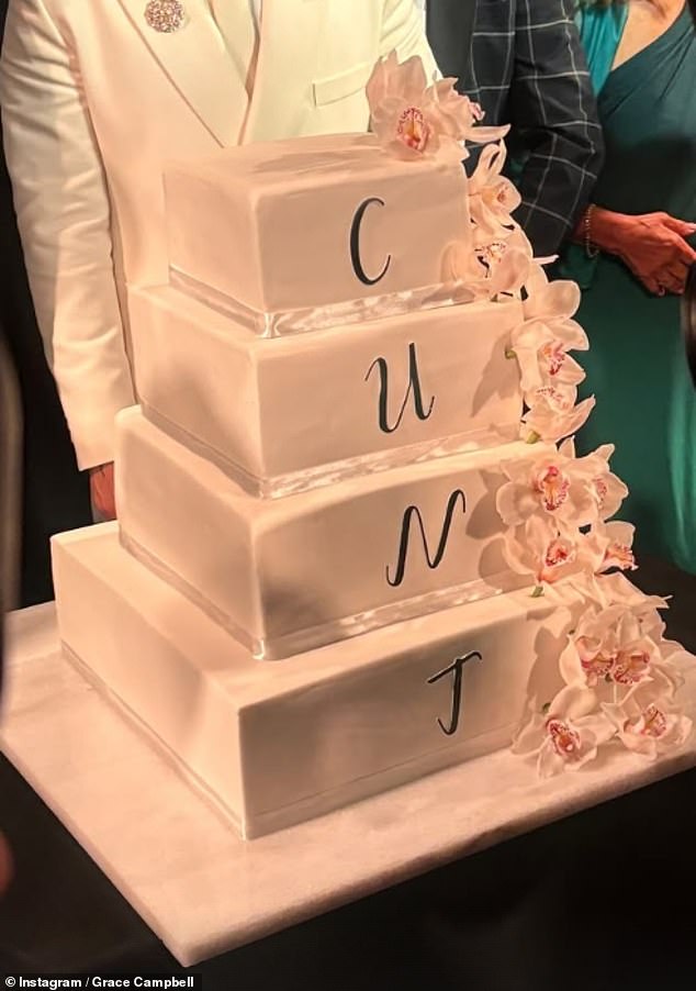 DJ Fat Tony was surprised with an unlikely wedding cake as he danced the night away with his new husband Stavros Agapiou at their star-studded nuptials