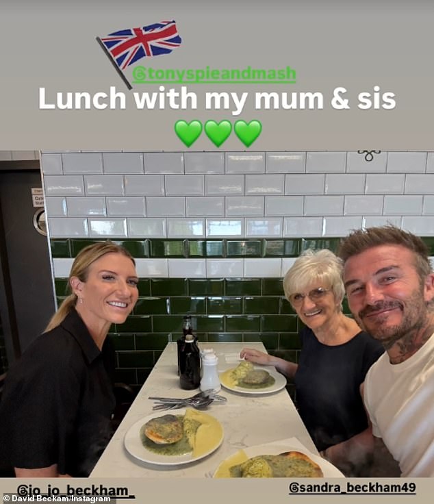 David Beckham enjoyed an emotional day with his mum Sandra and sister Joanne as they reunited for a surprisingly budget meal to celebrate his knighthood on Monday