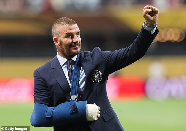 David Beckham was pictured wearing a plaster cast ahead of Inter Miami vs PSG on Sunday